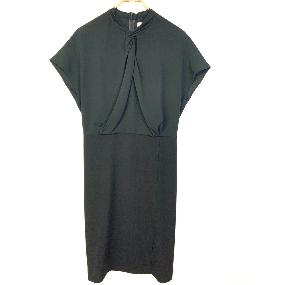 M.M. Lafleur Sz 10 Black Crepe Adelaide Twist High Neck Midi Dress Office Siren